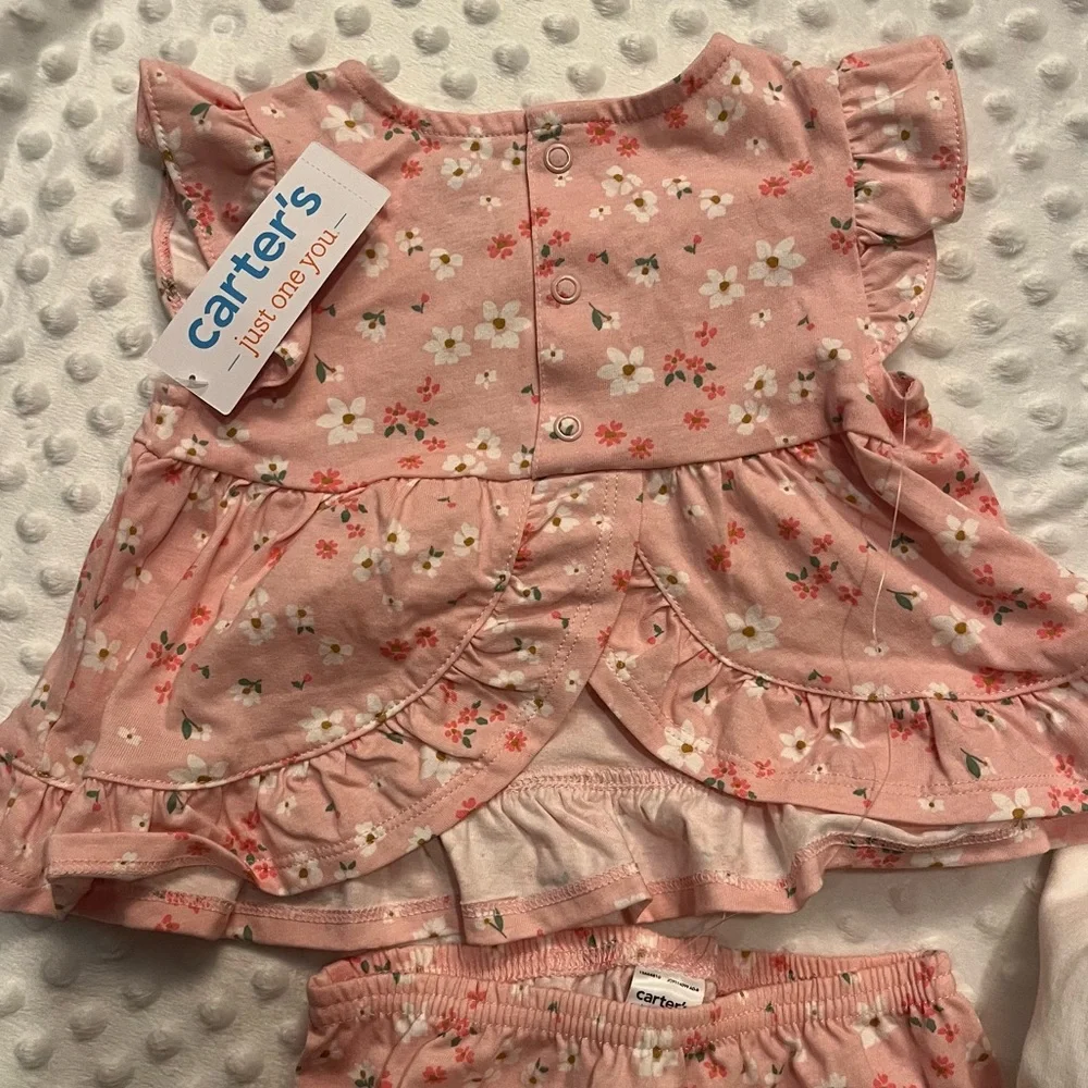 Carter's 3 Piece Pink Floral and White Baby Bodysuit Set